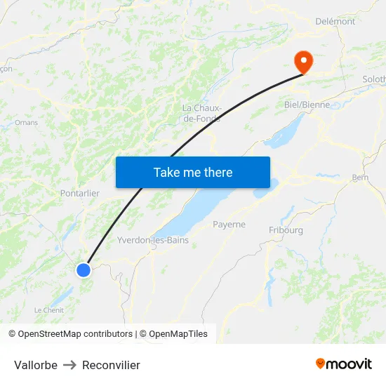 Vallorbe to Reconvilier map