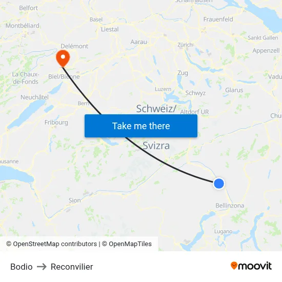 Bodio to Reconvilier map