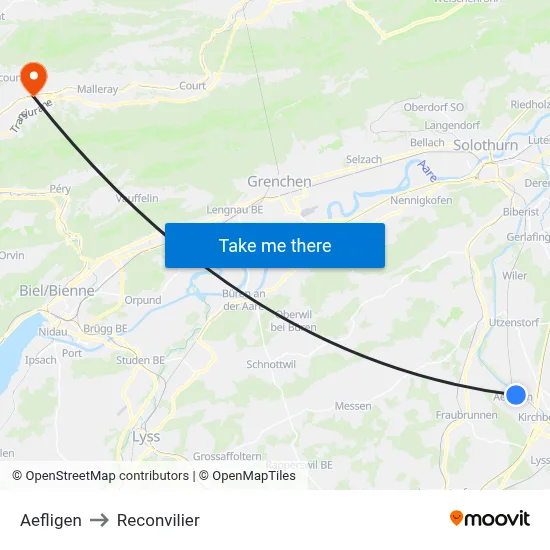 Aefligen to Reconvilier map