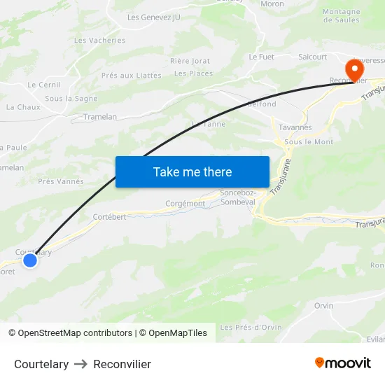 Courtelary to Reconvilier map