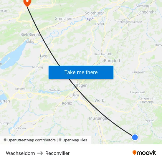 Wachseldorn to Reconvilier map