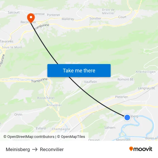 Meinisberg to Reconvilier map