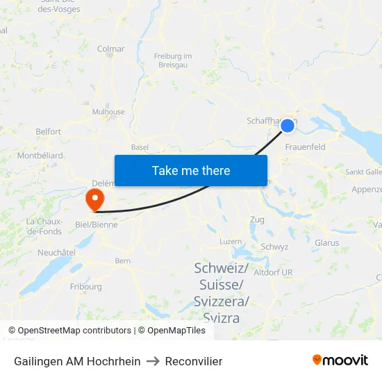 Gailingen AM Hochrhein to Reconvilier map