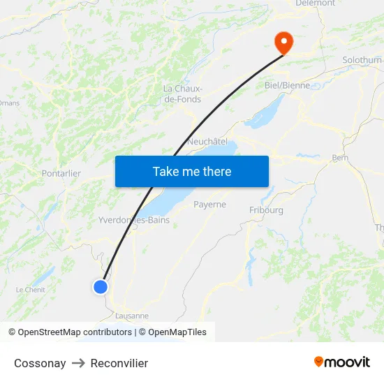 Cossonay to Reconvilier map