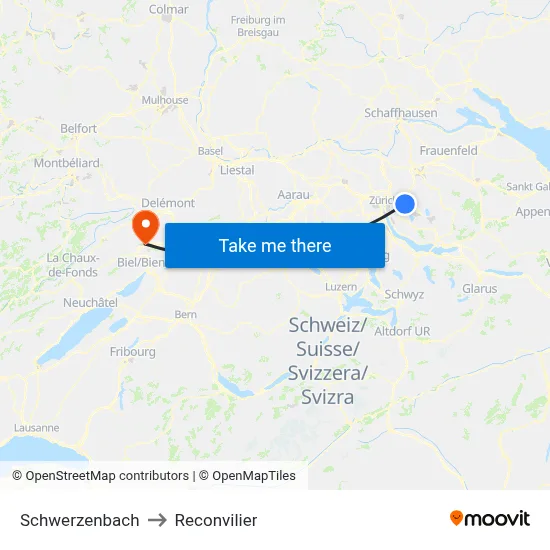 Schwerzenbach to Reconvilier map