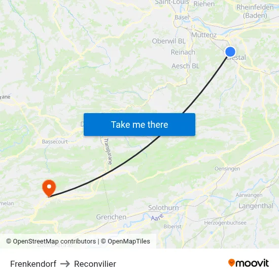 Frenkendorf to Reconvilier map