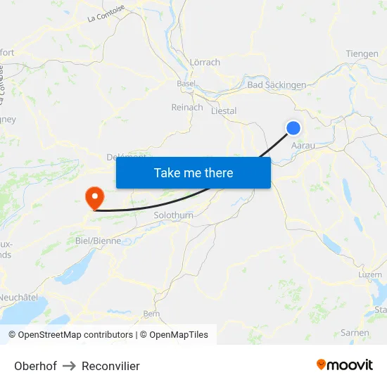 Oberhof to Reconvilier map