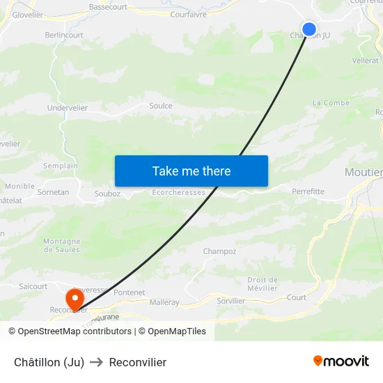 Châtillon (Ju) to Reconvilier map