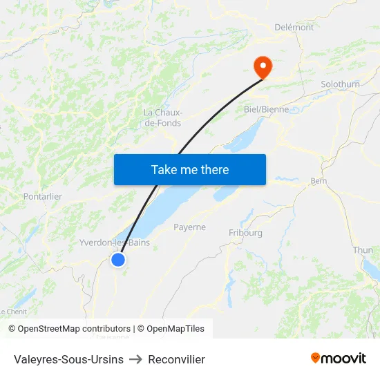 Valeyres-Sous-Ursins to Reconvilier map