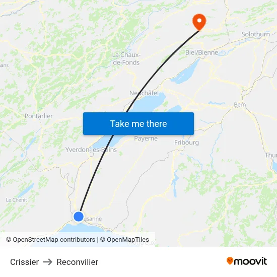Crissier to Reconvilier map