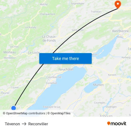Tévenon to Reconvilier map