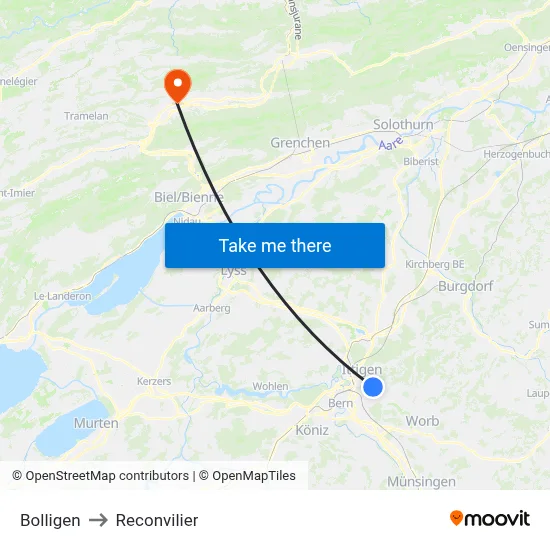Bolligen to Reconvilier map