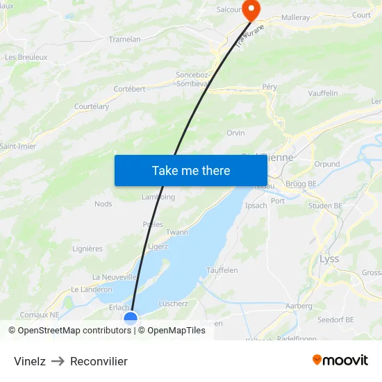 Vinelz to Reconvilier map