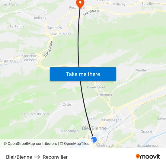 Biel/Bienne to Reconvilier map