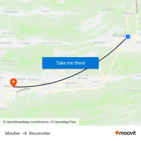 Moutier to Reconvilier map
