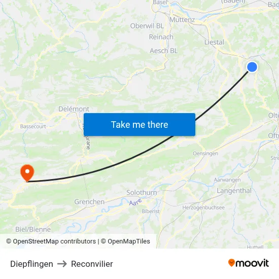 Diepflingen to Reconvilier map