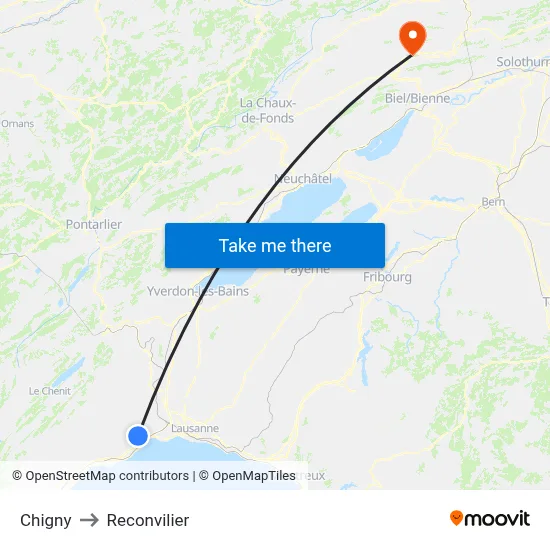 Chigny to Reconvilier map