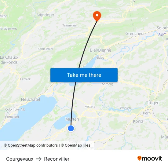 Courgevaux to Reconvilier map