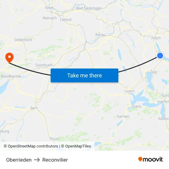 Oberrieden to Reconvilier map