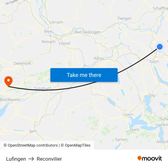 Lufingen to Reconvilier map