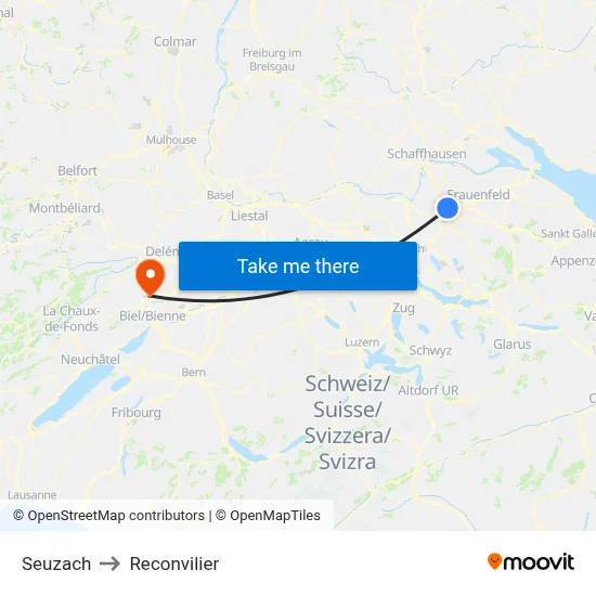 Seuzach to Reconvilier map