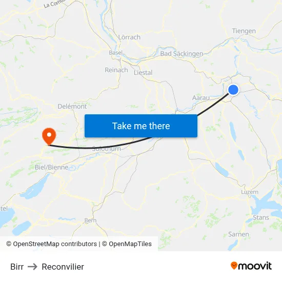 Birr to Reconvilier map