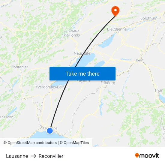 Lausanne to Reconvilier map