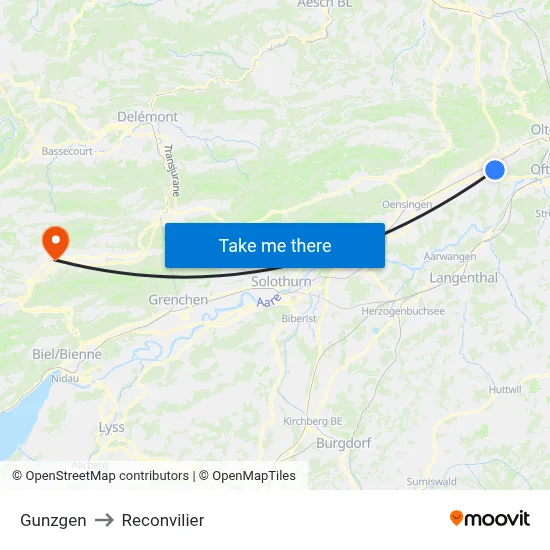 Gunzgen to Reconvilier map
