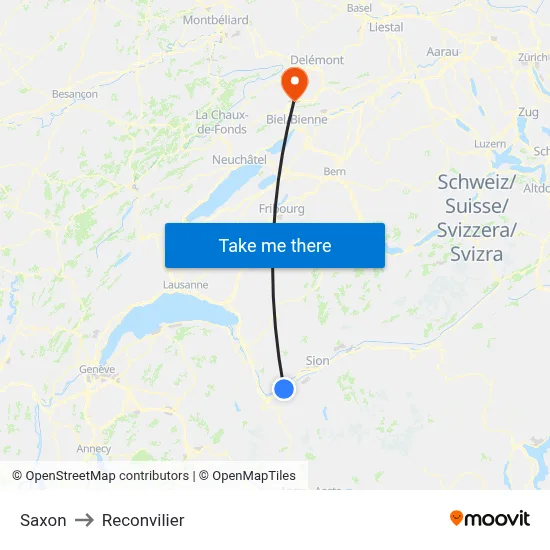 Saxon to Reconvilier map
