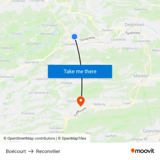 Boécourt to Reconvilier map