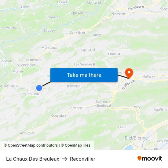 La Chaux-Des-Breuleux to Reconvilier map