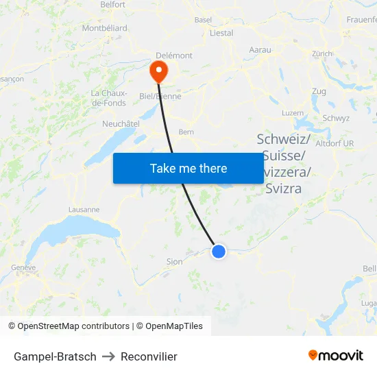 Gampel-Bratsch to Reconvilier map