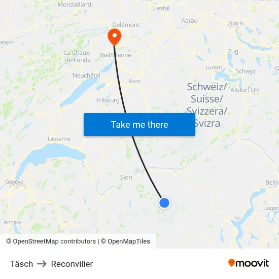 Täsch to Reconvilier map