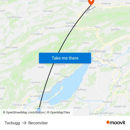 Tschugg to Reconvilier map