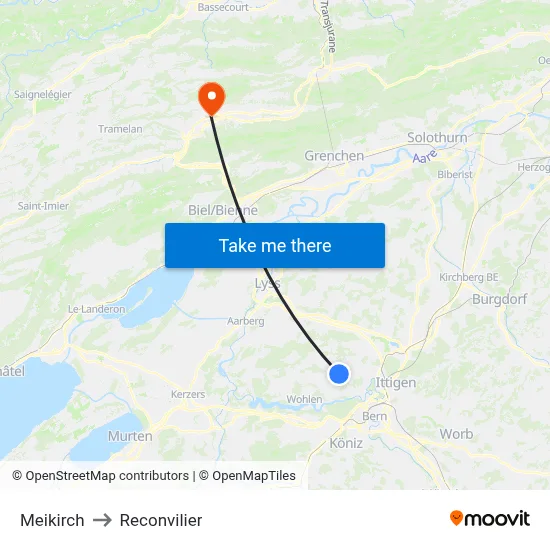 Meikirch to Reconvilier map