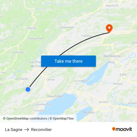 La Sagne to Reconvilier map