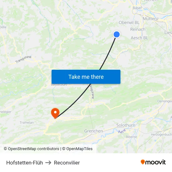 Hofstetten-Flüh to Reconvilier map