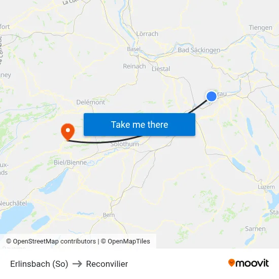 Erlinsbach (So) to Reconvilier map