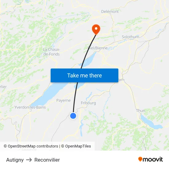 Autigny to Reconvilier map