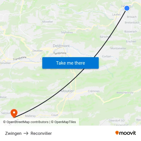 Zwingen to Reconvilier map