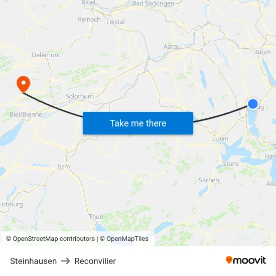 Steinhausen to Reconvilier map