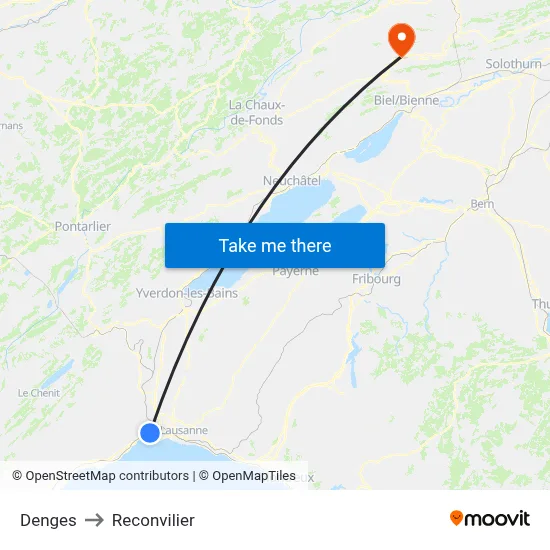 Denges to Reconvilier map