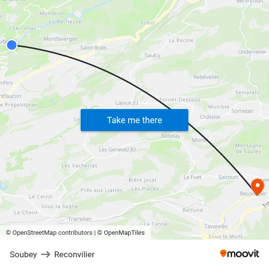 Soubey to Reconvilier map