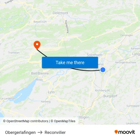 Obergerlafingen to Reconvilier map