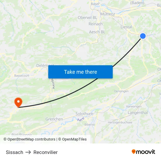 Sissach to Reconvilier map