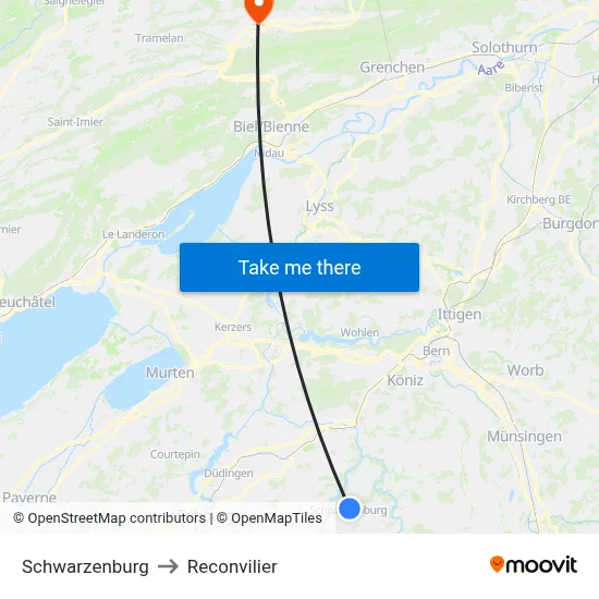Schwarzenburg to Reconvilier map