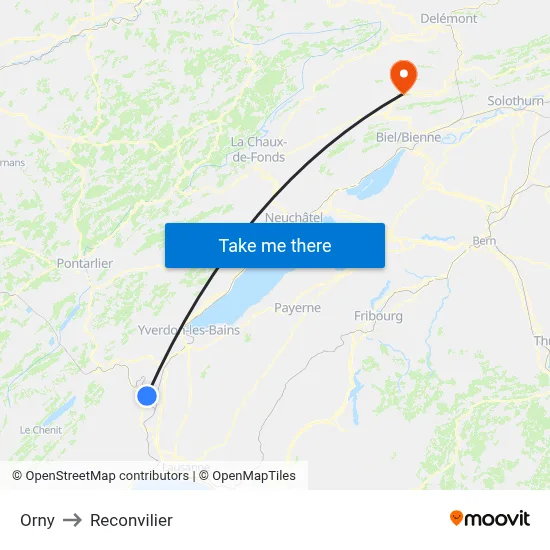 Orny to Reconvilier map