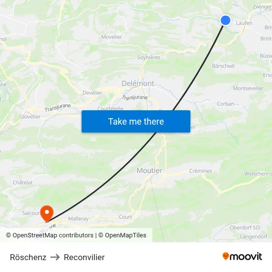 Röschenz to Reconvilier map