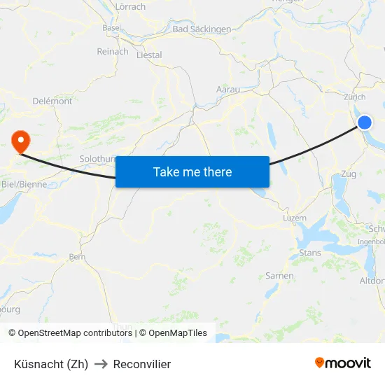 Küsnacht (Zh) to Reconvilier map