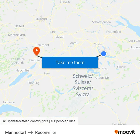 Männedorf to Reconvilier map
